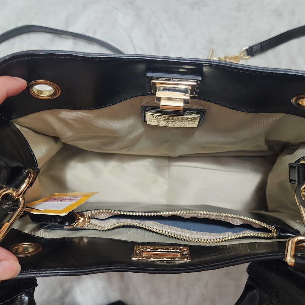 Mario Valentino Shoulder Bag Black Metallic Embossed Momogram Logo NWT - Picture 6 of 15